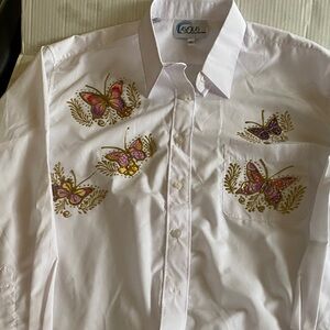ASOLAS Women's White Blouse with Butterfly Embroidery